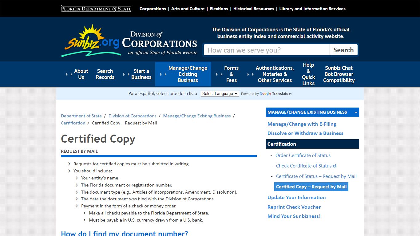 Certified Copy - Division of Corporations - Florida